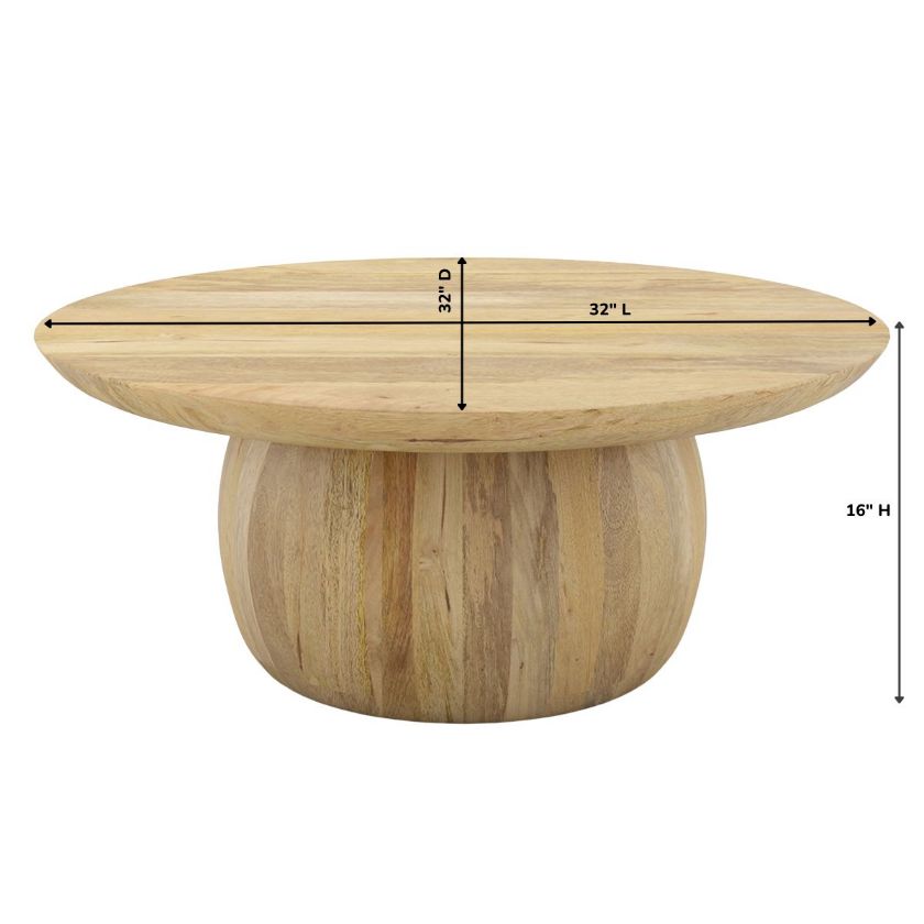 Camargito Rustic Solid Wood Round Top Coffee Table Size Image