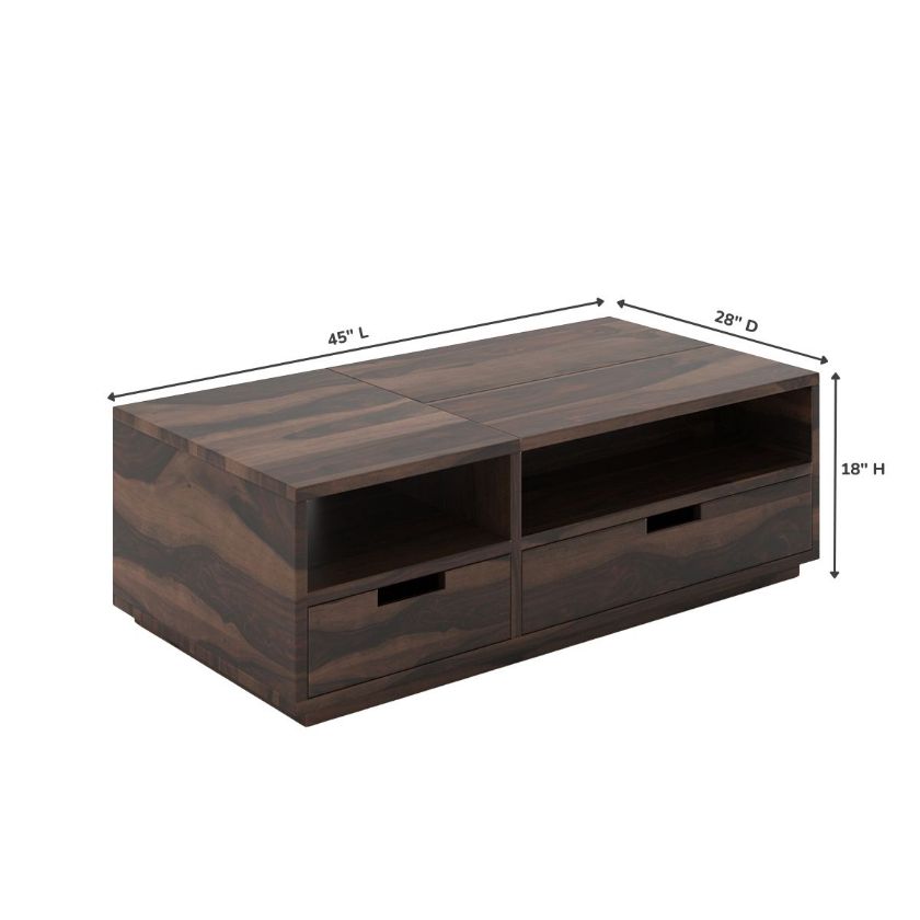 Selby Solid Wood Lift Top Coffee Table With Storage Size Image