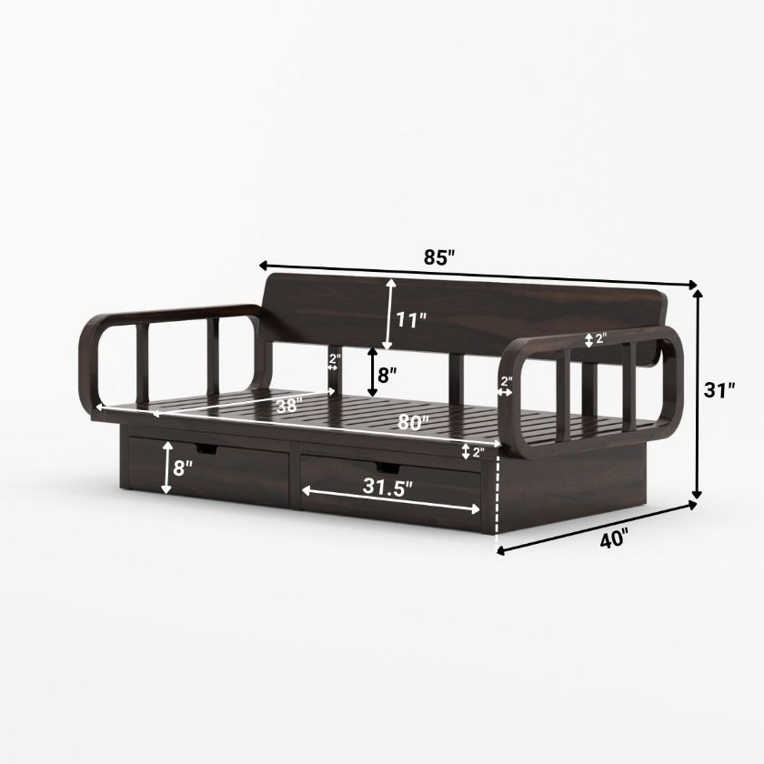 Dieppe Art Deco Solid Wood Daybed with Storage Size Image