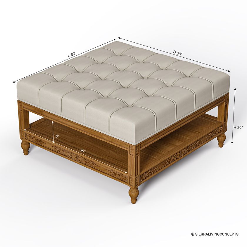 Junction Hand Carved Ottoman Coffee Table with Storage Dimension Image