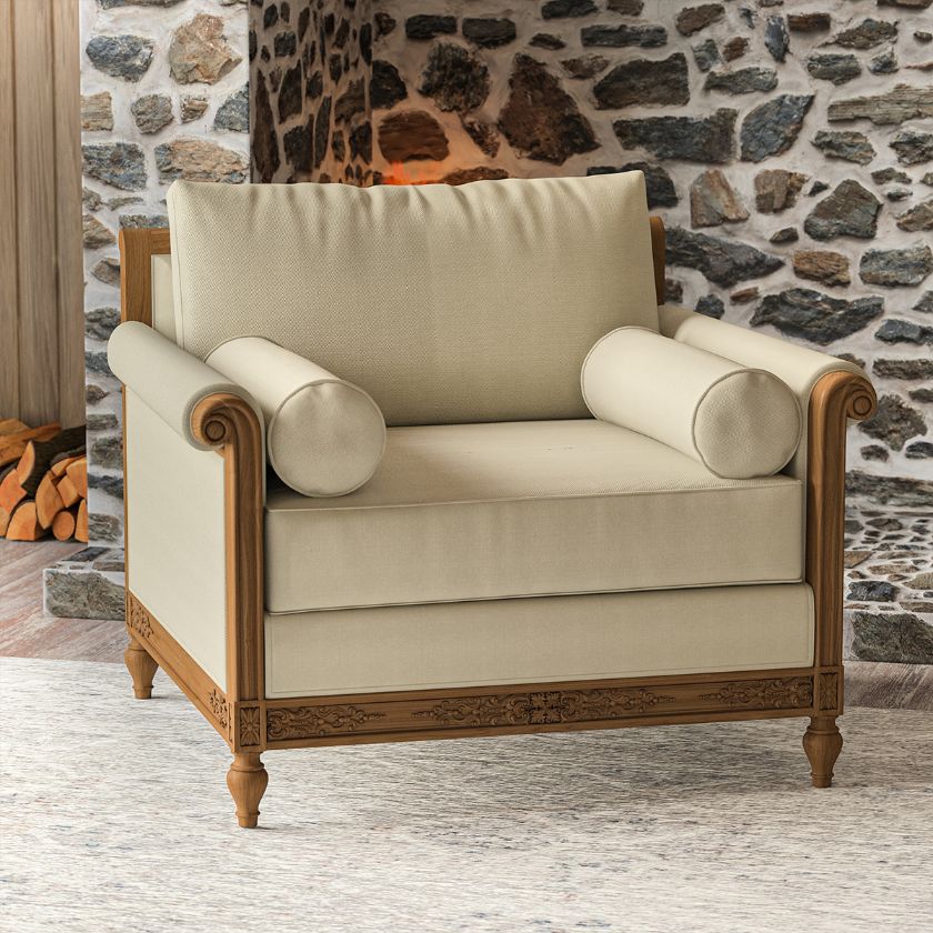 Picture of Junction Hand Carved Roll Arm Wooden Single Seater Sofa