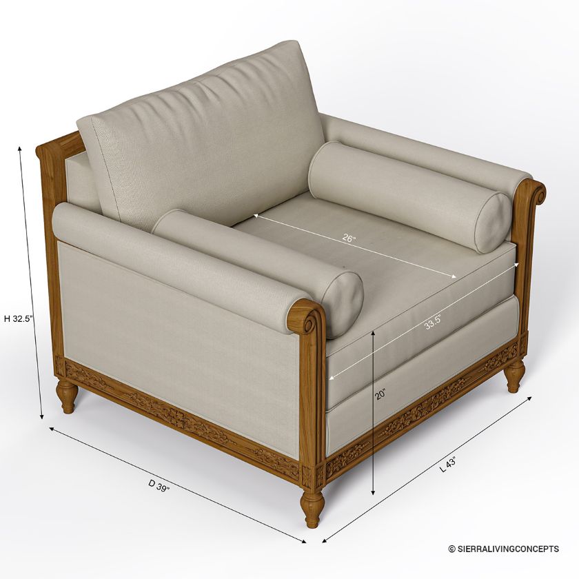 Junction Hand Carved Roll Arm Wooden Single Seater Sofa Dimension Image