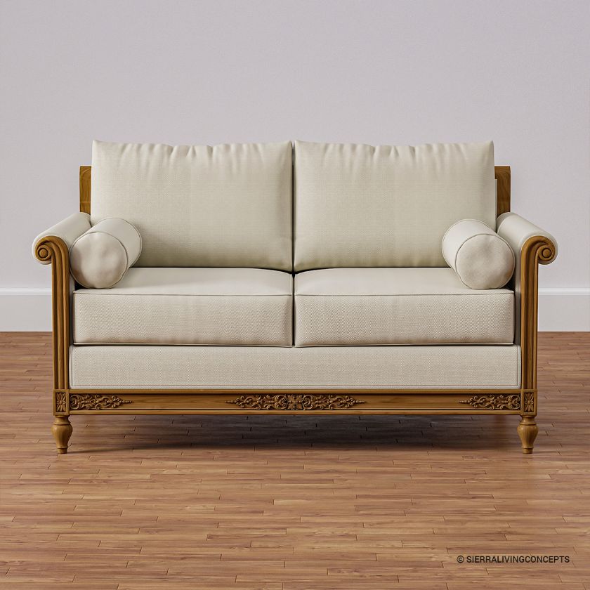 Junction Hand Carved Roll Arm Wooden 3 Seater Sofa Size Image