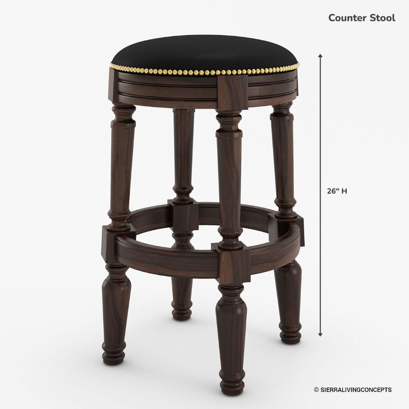 Nahant Traditional Round Leather Bar Stool Set of 2 Size Image