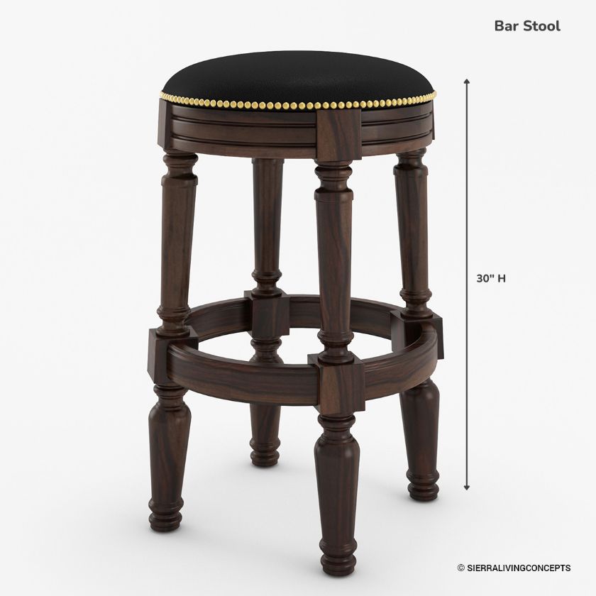 Nahant Traditional Round Leather Bar Stool Set of 2 Size Image