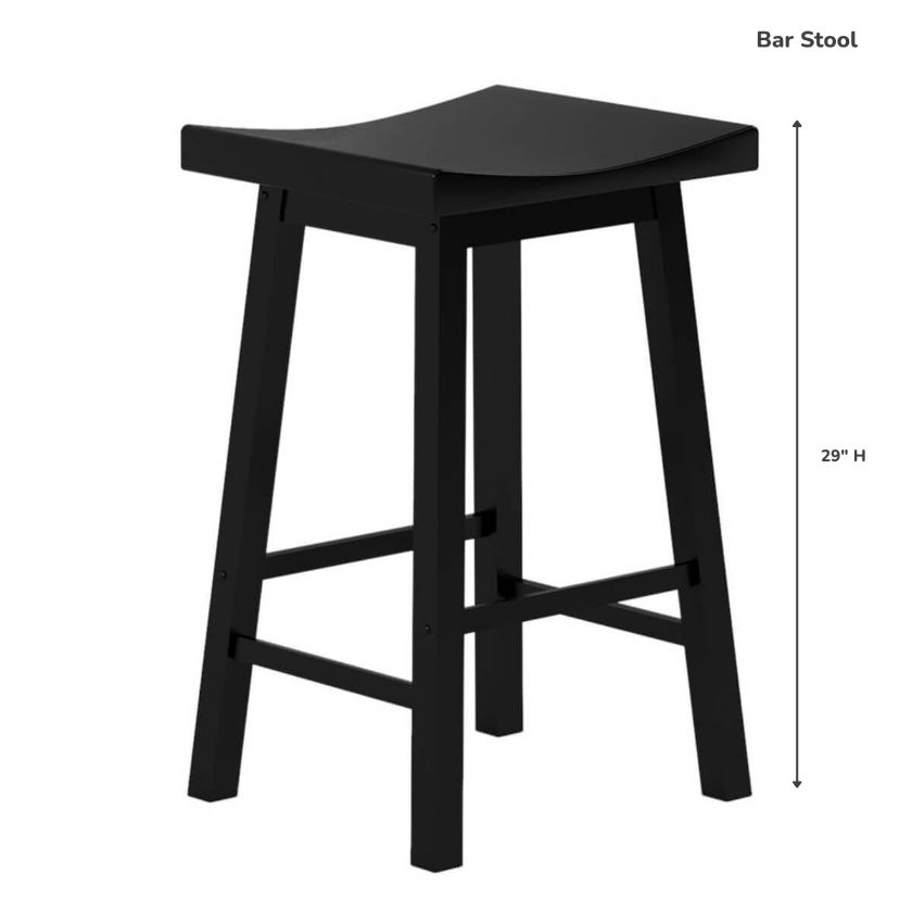 Wisconsin Black Solid Wood Saddle Seat Bar Stool Size Image