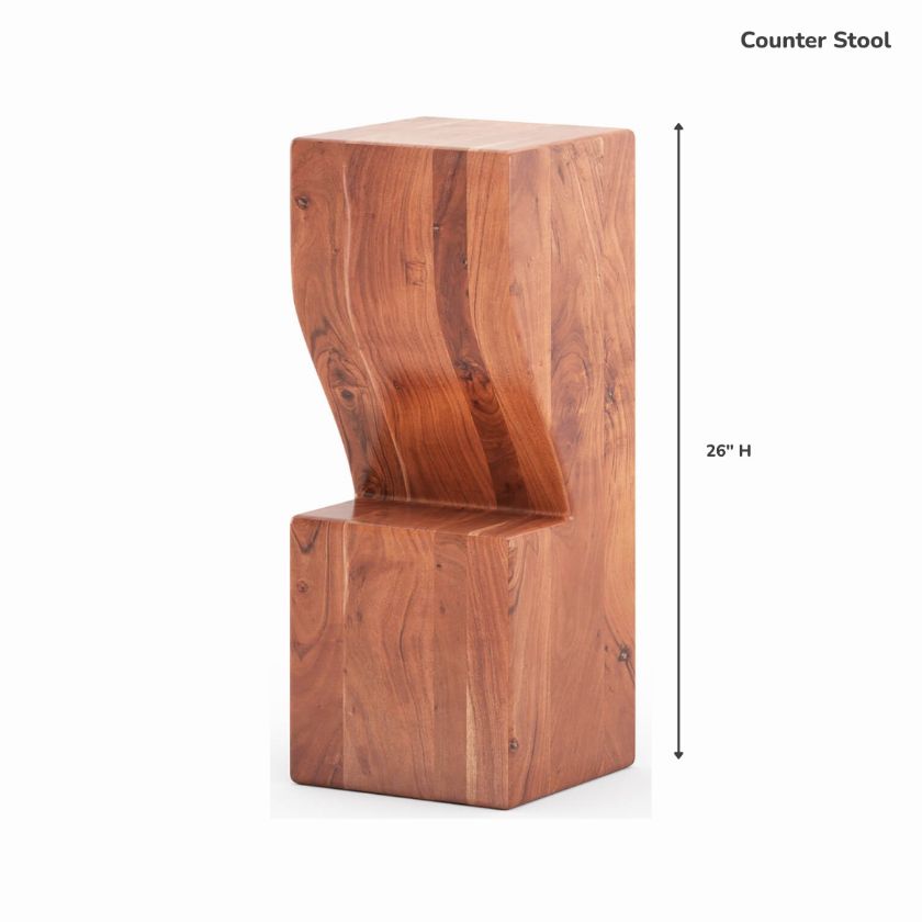 Helena Rustic Solid Wood Tree Trunk Style Bar Stool Size Image