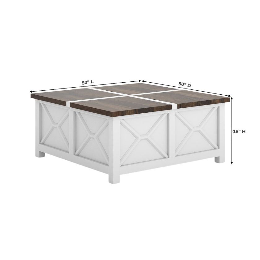 Acireale Modern Farmhouse Square Coffee Table With Trunk Storage Size Image