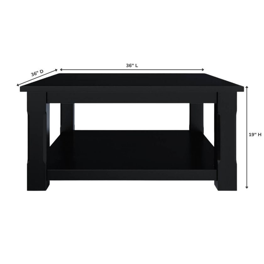Brimson Solid Wood 2 Tier Black Square Coffee Table Size Image