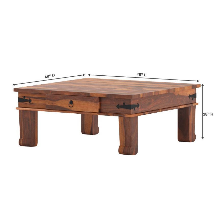 Terrarum Solid Wood Square Coffee Table With Drawer Size Image