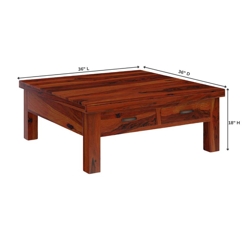 Cheverly 40 Inch Square Coffee Table With Drawers Size Image