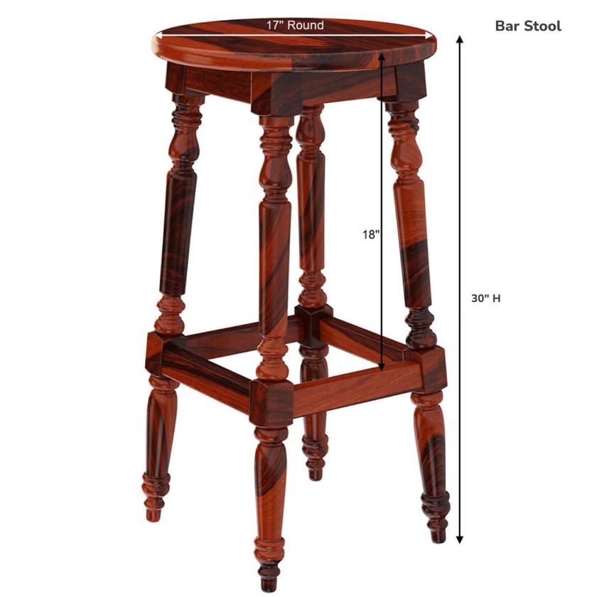 Magadan Rustic Solid Wood 30 Inch Traditional Bar Stool Size Image