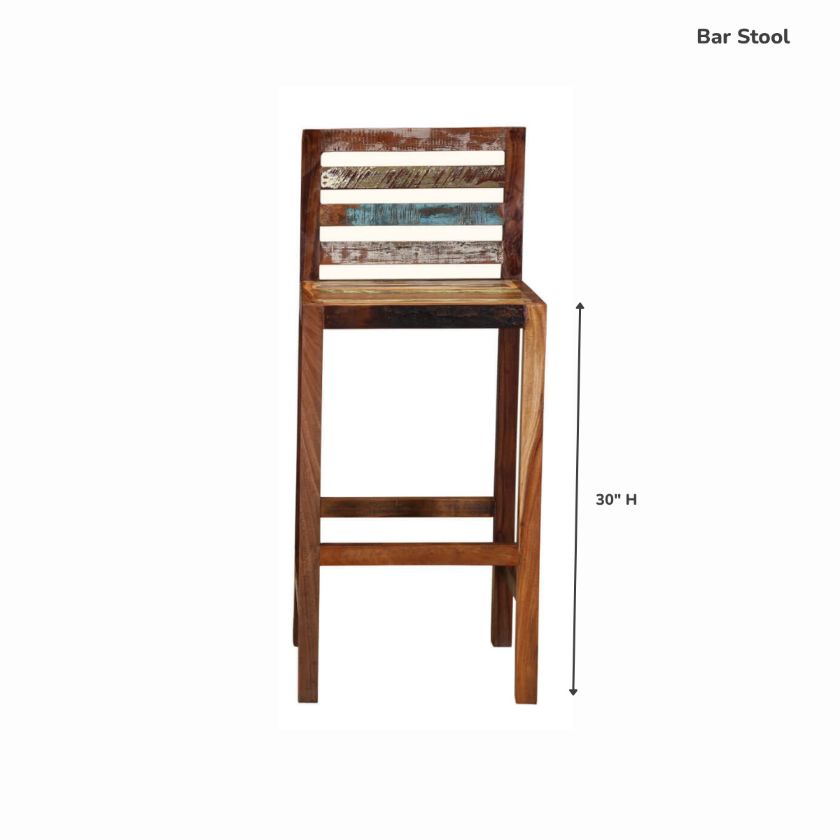Fortuna Reclaimed Wood Low Back Tall Bar Stool (Set of 2) Size Image