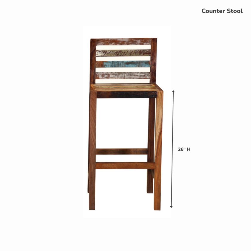 Fortuna Reclaimed Wood Low Back Tall Bar Stool (Set of 2) Size Image