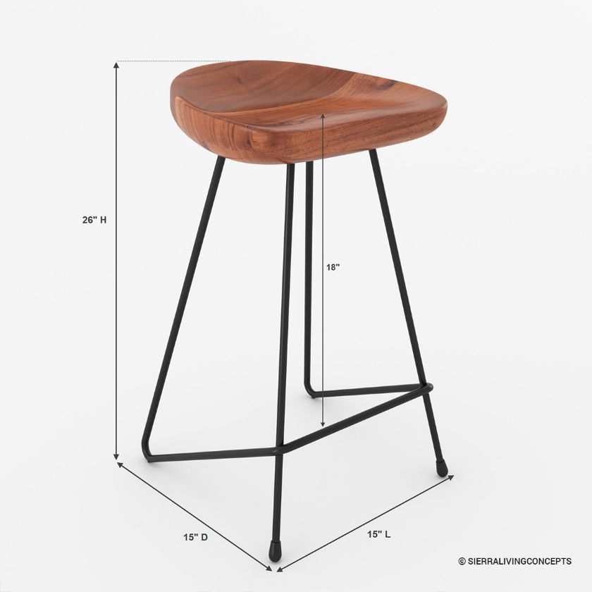 Simcoe Industrial Wooden Backless Kitchen Island Stool Dimension Image