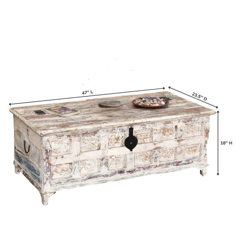 Winter Storm Reclaimed Wood Trunk Coffee Table Dimension Image