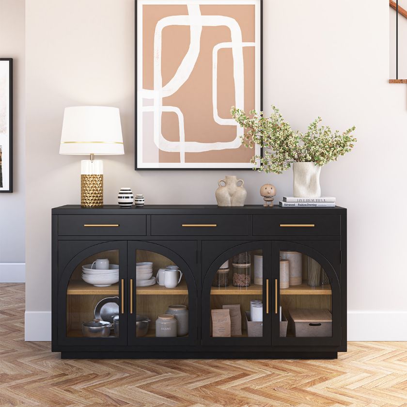Picture of Claire Arch Door Black Sideboard Cabinet with Drawers