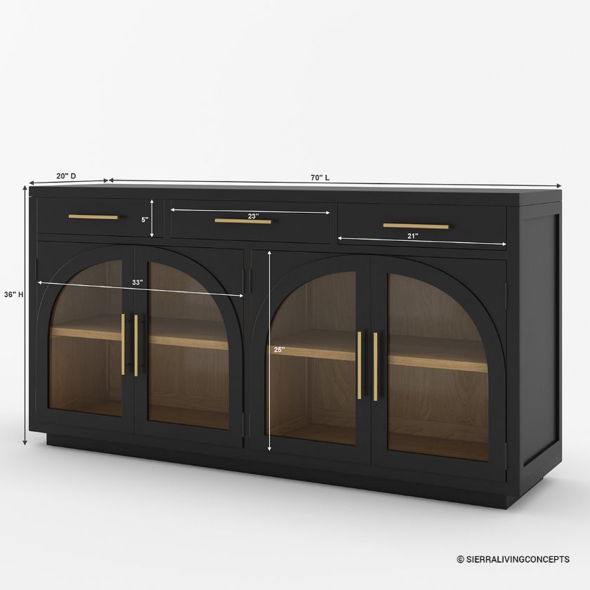 Claire Arch Door Black Sideboard Cabinet with Drawers Dimension Image