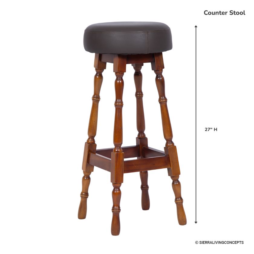 Waimea Mahogany Wood Upholstered Round Bar Stool Size Image