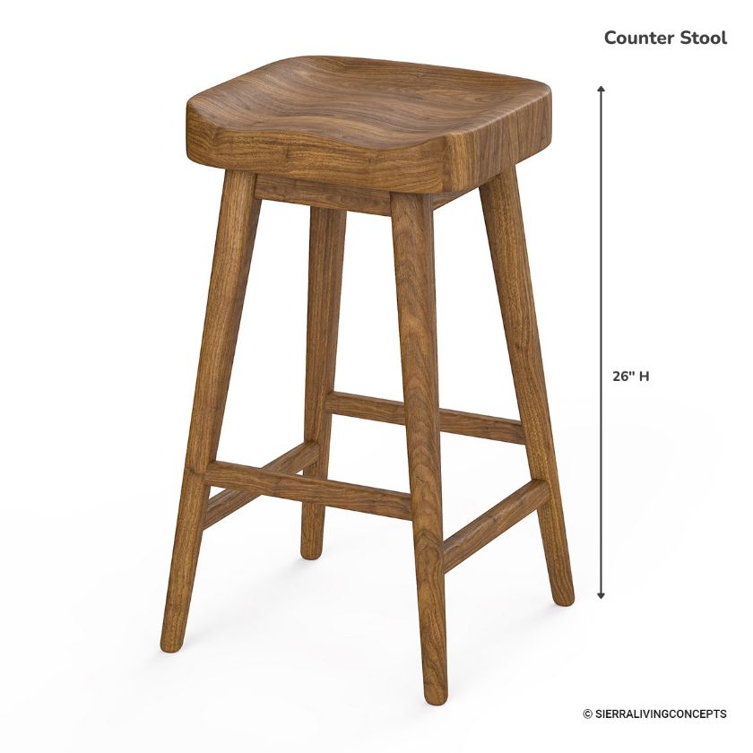 Seldovia Rustic Solid Wood Mid-century Bar Stool Size Image