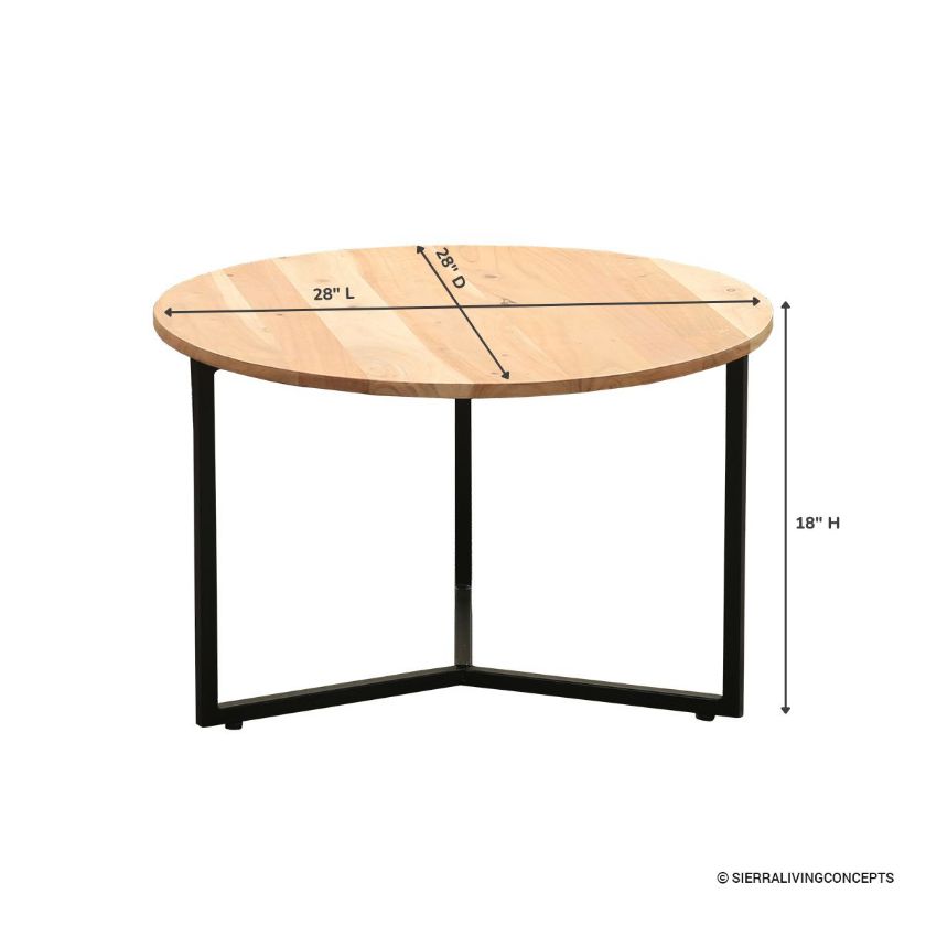 Banff Industrial Solid Wood Round Coffee Table Dimension Image