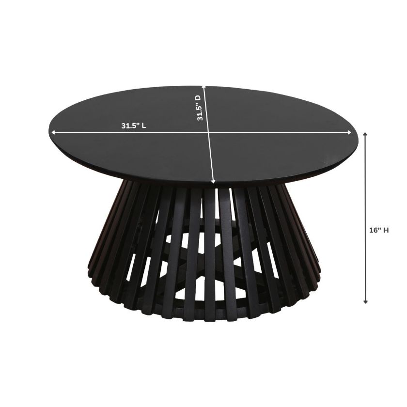 Cumberland Black Slatted Round Pedestal Coffee Table Dimension Image