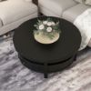 Toledo Solid Wood Black Modern Round Coffee Table