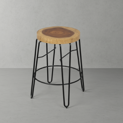 Picture of Bisbee Tree Slice Iron Legs Counter-Height Stool