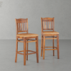 Picture of Harrisburg Slatted Back Rustic Wood and Leather Bar Stool (Set of 2)