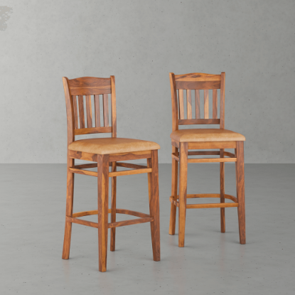 Picture of Harrisburg Slatted Back Rustic Wood and Leather Bar Stool