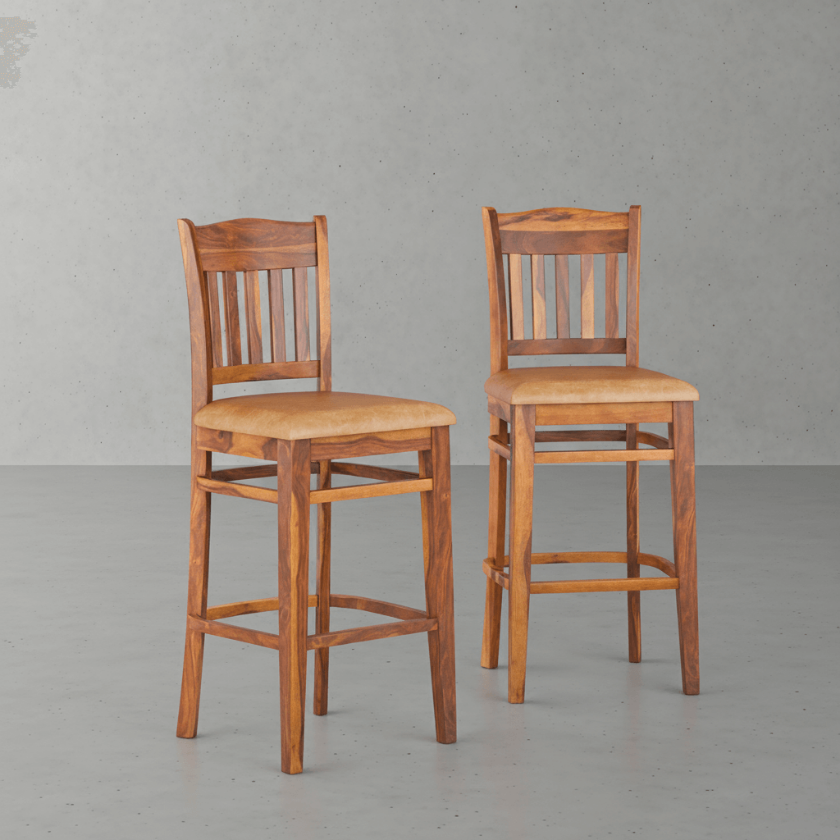 Picture of Harrisburg Slatted Back Rustic Wood and Leather Bar Stool (Set of 2)