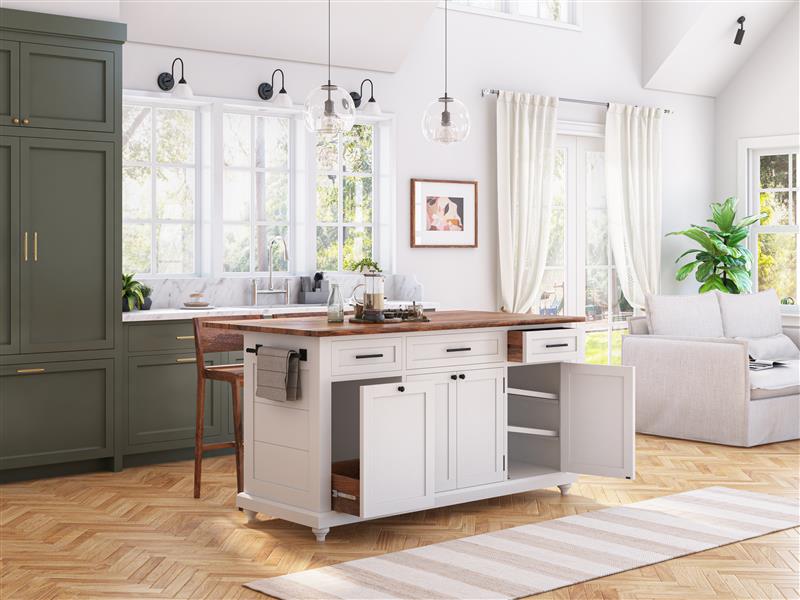 Gatlinburg Solid Wood 6-Drawer Modern Kitchen Island