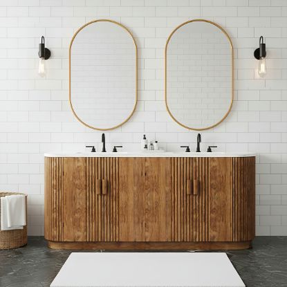 Picture of Carmel 72-Inch Farmhouse Fluted Solid wood bathroom vanity with sink space