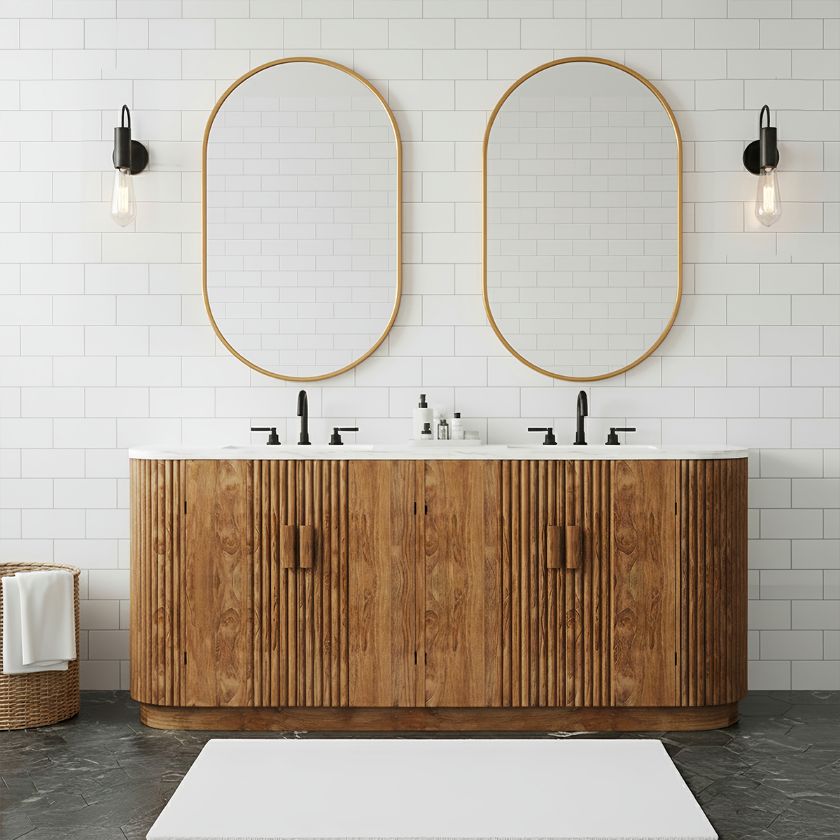 Picture of Carmel 72-Inch Farmhouse Fluted Solid wood bathroom vanity with sink space