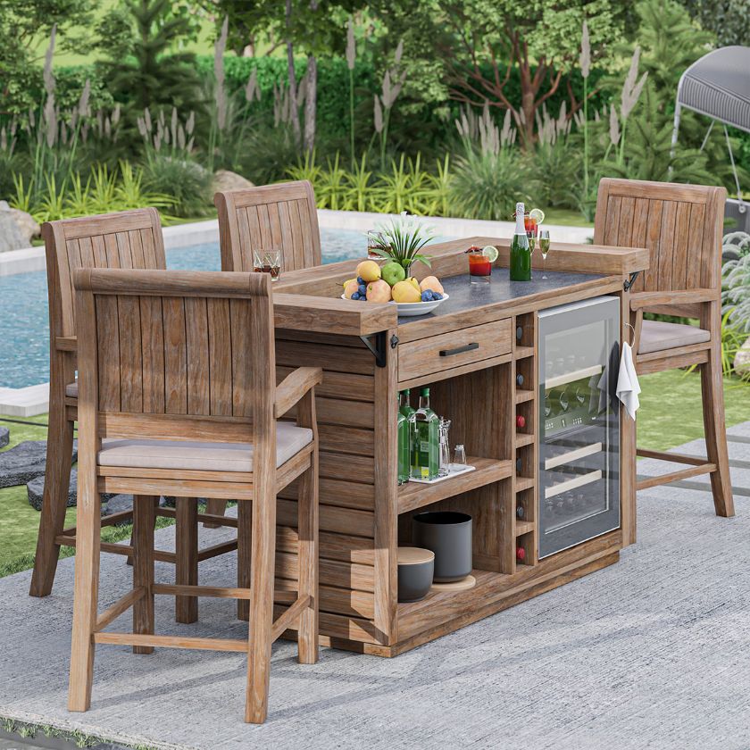 Picture of Concord Solid Teak Wood Outdoor Bar Set with Stools