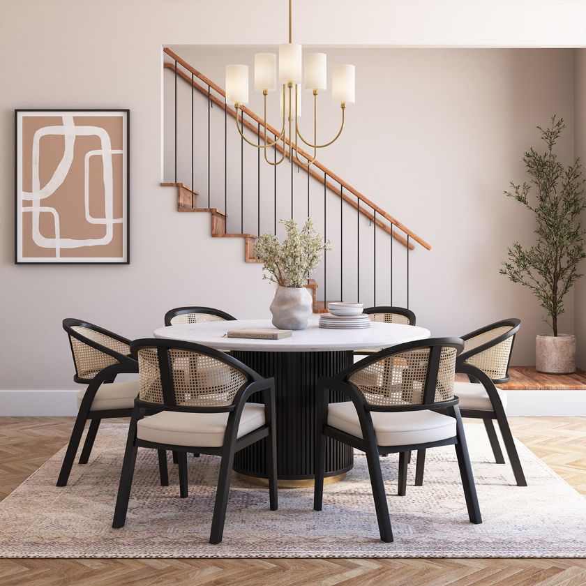 Picture of Slave Modern Black Round Dining Table Set For 6