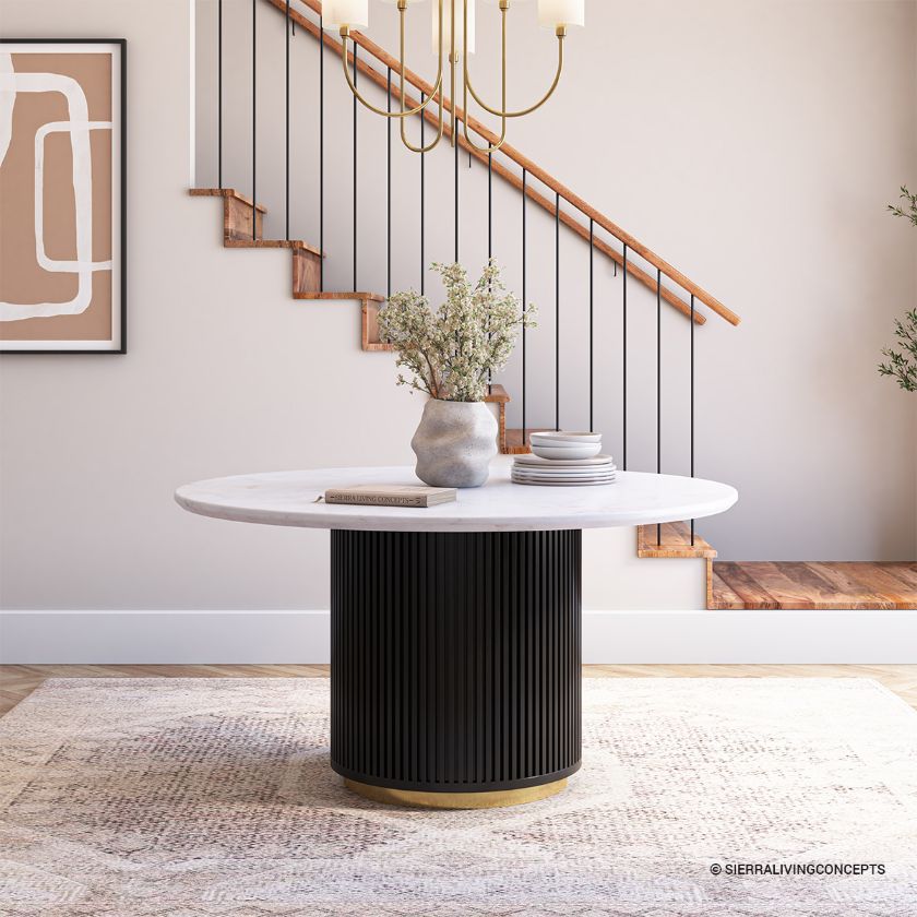Navarro White Marble Top 60 Inch Round Pedestal Dining Table