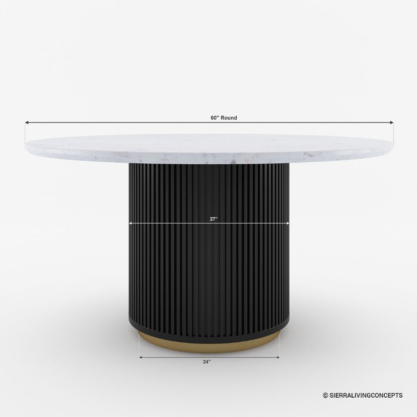 Slave White Marble Top 60 Inch Round Pedestal Dining Table Dimension Image