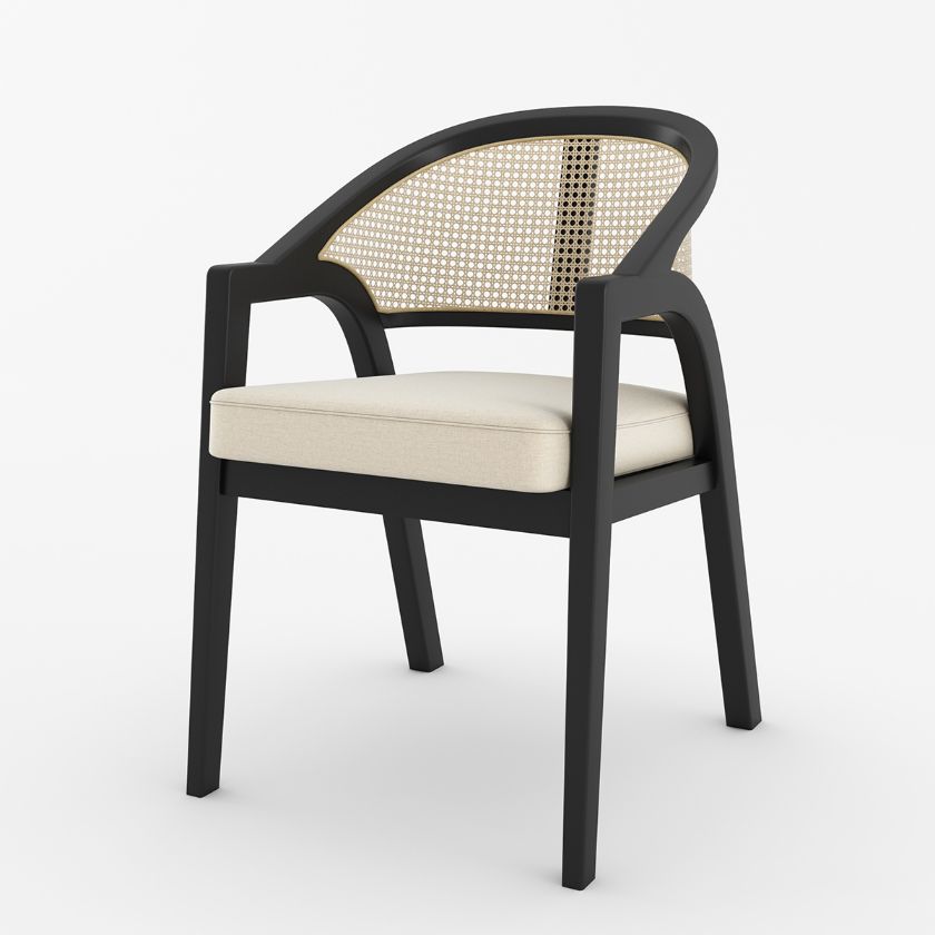 Picture of Slave Modern Cane Back Black Dining Chair with Arms