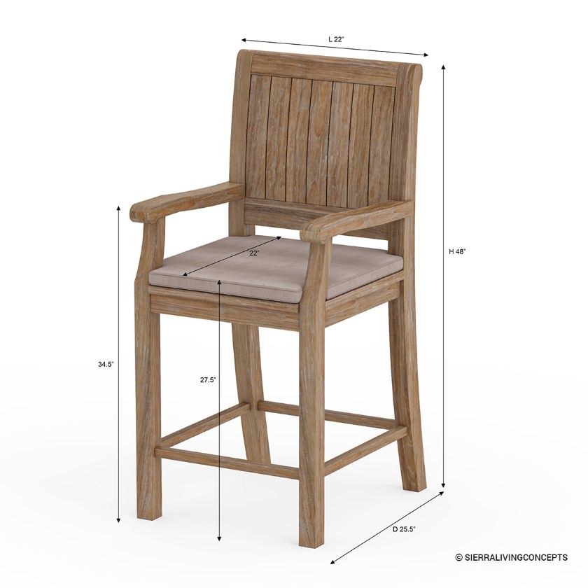 Concord Teak Wood Outdoor Counter Height Bar Stool Dimension Image