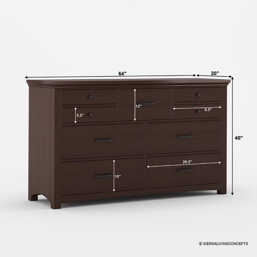 Vindemia Mahogany Dark Wood Dresser Chest of Drawers Dimension Image