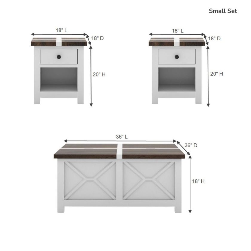 Acireale Farmhouse Two Tone 3 Piece Coffee Table and End Table Sets Size Image