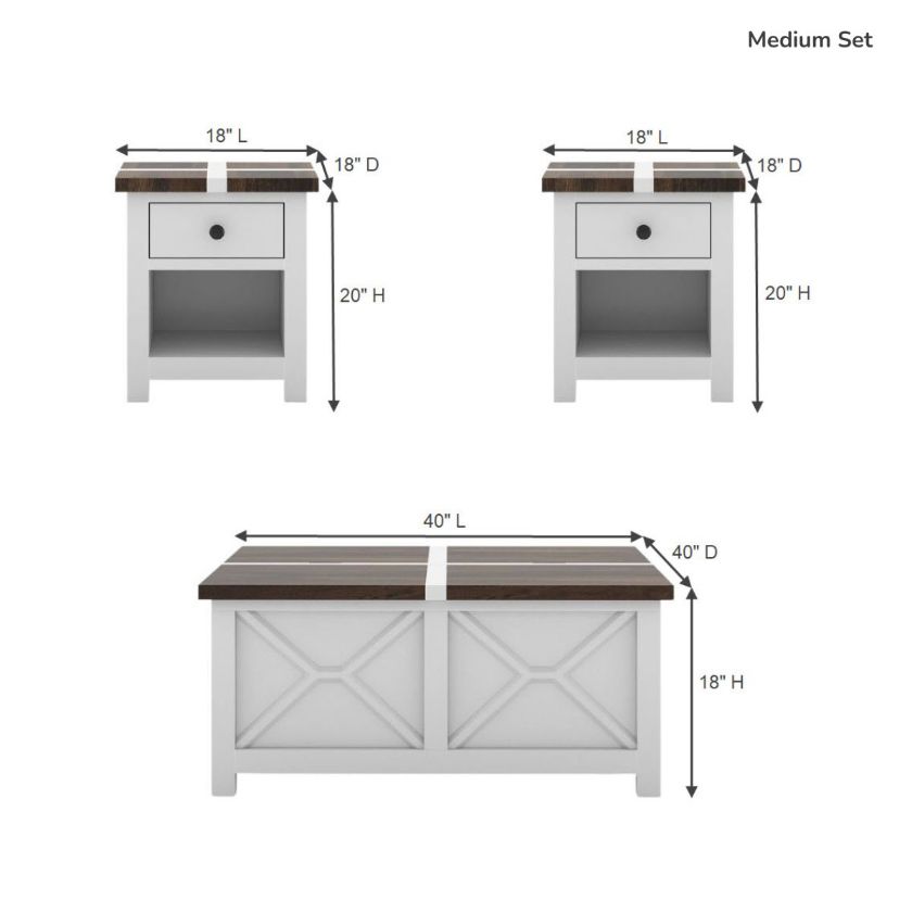 Acireale Farmhouse Two Tone 3 Piece Coffee Table and End Table Sets Size Image
