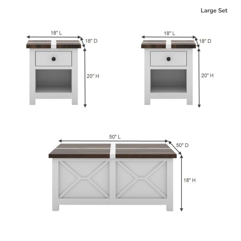 Acireale Farmhouse Two Tone 3 Piece Coffee Table and End Table Sets Size Image