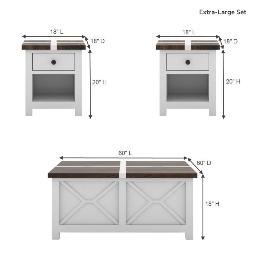 Acireale Farmhouse Two Tone 3 Piece Coffee Table and End Table Sets Size Image