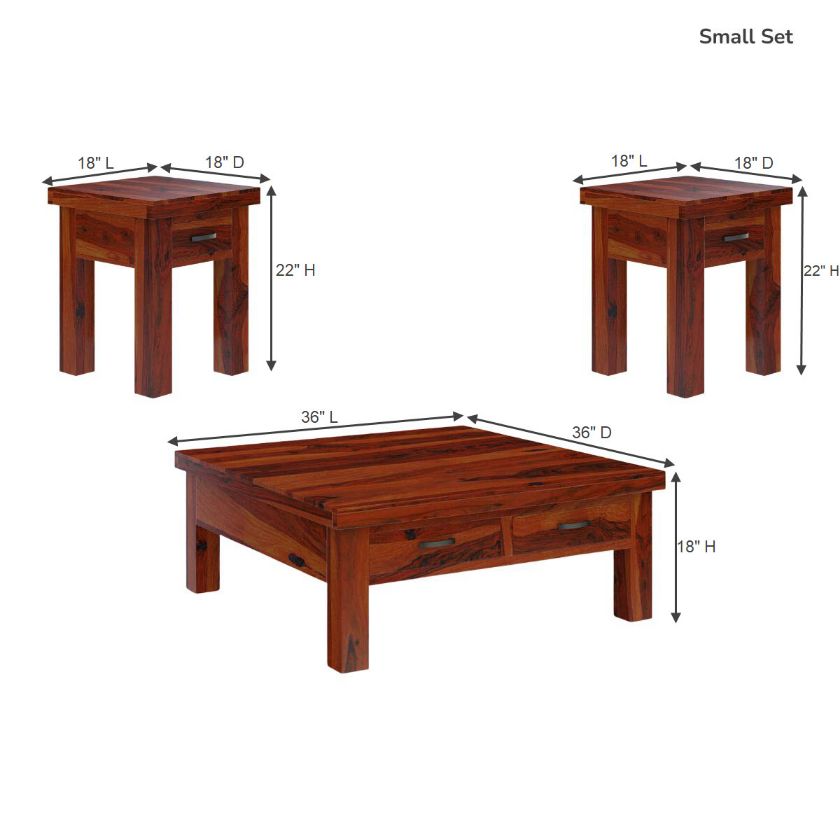 Cheverly Modern Style Solid Wood 3 Piece Coffee Table Set With Storage Size Image