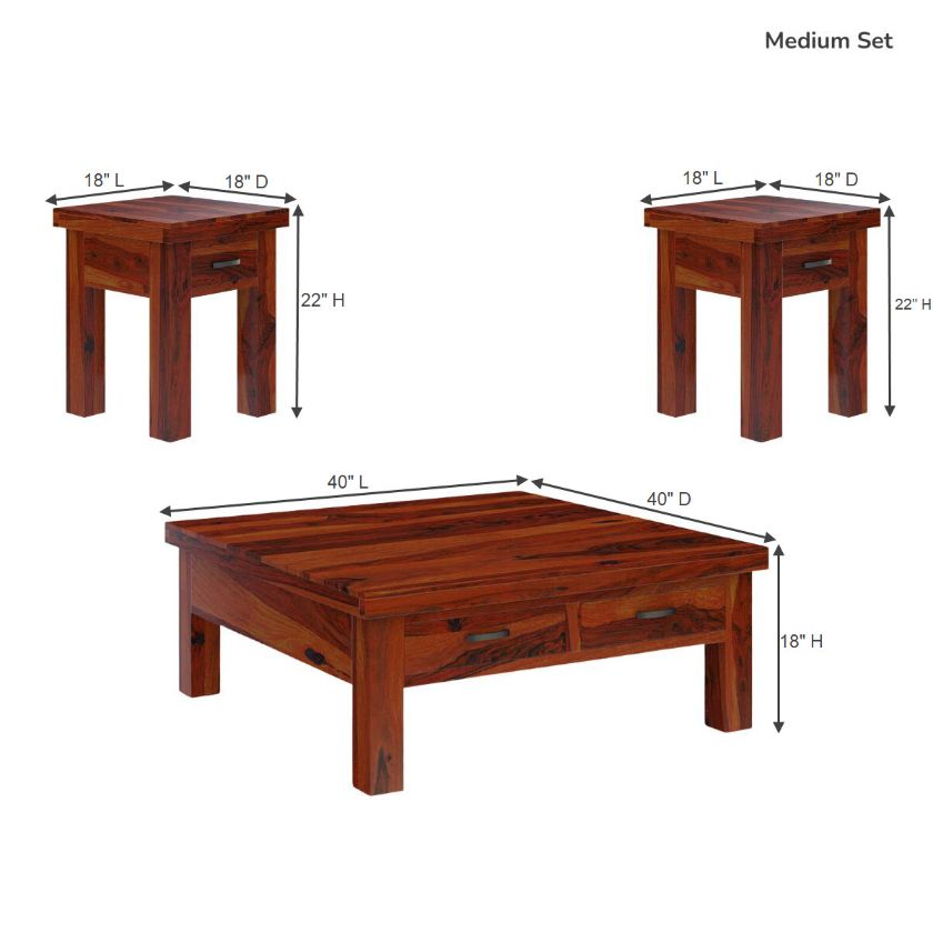 Cheverly Modern Style Solid Wood 3 Piece Coffee Table Set With Storage Size Image