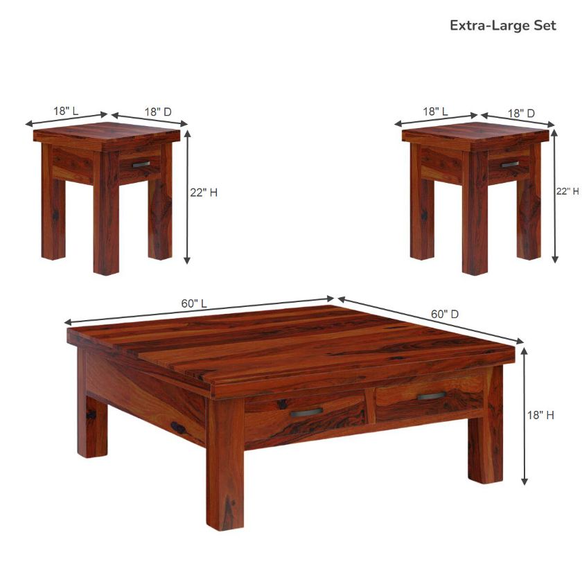 Cheverly Modern Style Solid Wood 3 Piece Coffee Table Set With Storage Size Image