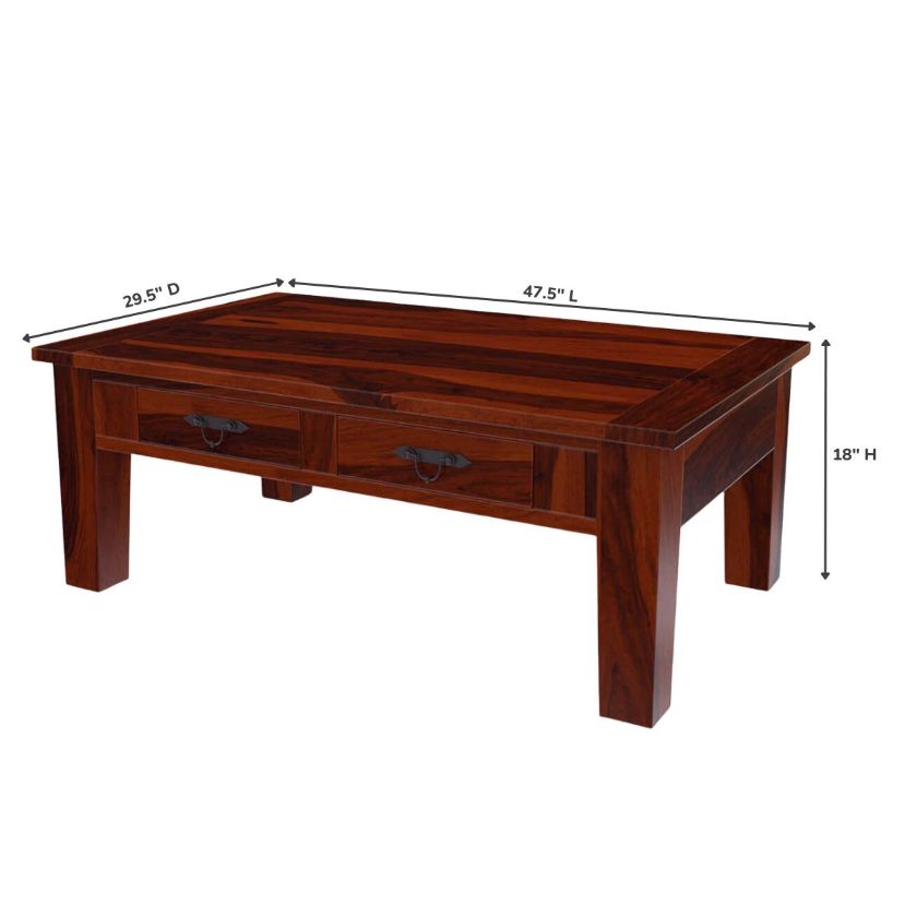 Tierra Solid Wood Rectangular Coffee Table With Storage Dimension Image