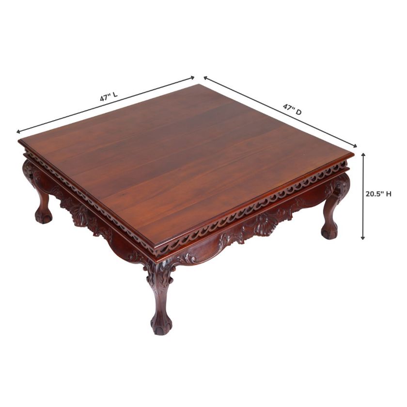 Giverny Mahogany Antique Coffee Table with Claw Feet​ Dimension Image
